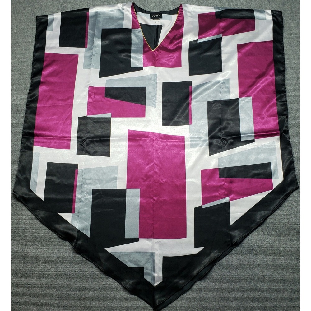 ASHRO Geometric Print Poncho Top Womens Free Size Black Pink White Gray